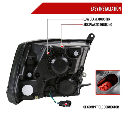 2009-2018 Dodge RAM 1500 / 2019-2021 RAM Classic / 2010-2018 RAM 2500 3500 Factory Quad Style Headlights (Matte Black Housing/Clear Lens)