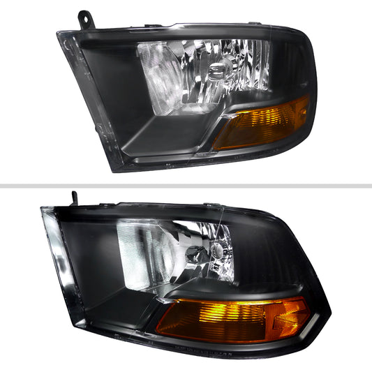 2009-2018 Dodge RAM 1500 / 2019-2021 RAM Classic / 2010-2018 RAM 2500 3500 Factory Dual Style Headlights (Matte Black Housing/Clear Lens)