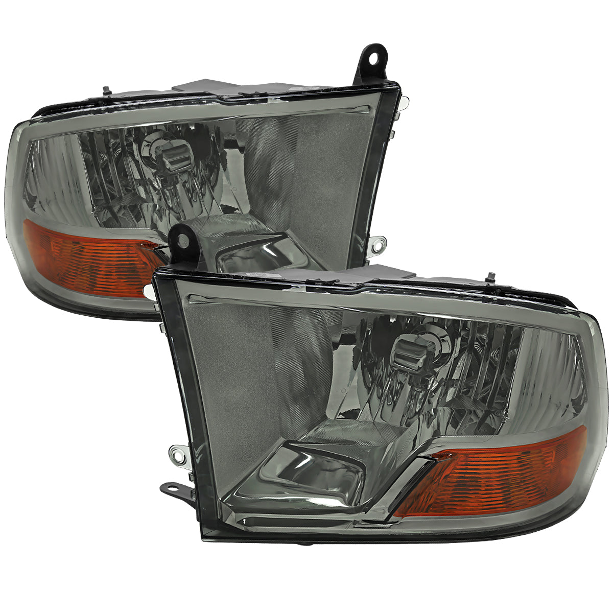 2009-2018 Dodge RAM 1500/ 2019-2023 RAM Classic/ 2010-2018 RAM 2500 3500 Factory Quad Style Headlights (Chrome Housing/Light Smoked Lens)