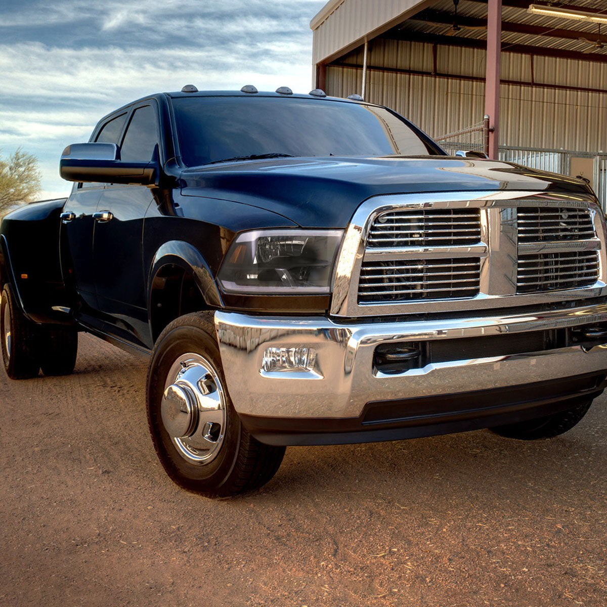 2009-2019 Dodge Ram 1500/ 2010-2019 Dodge Ram 2500/3500 LED Strip Factory Style Headlights (Matte Black Housing/Clear Lens)