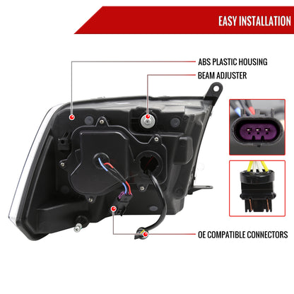 2009-2018 Dodge RAM 1500/2010-2018 RAM 2500 3500 Dual Switchback Sequential LED Bar Factory Style Headlights (Matte Black Housing/Smoked lens)