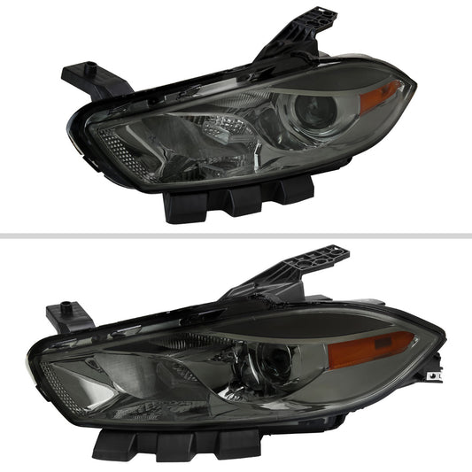 2013-2016 Dodge Dart Factory Style Headlights with Projector High/Low Beam (Chrome Housing/Smoked Lens)