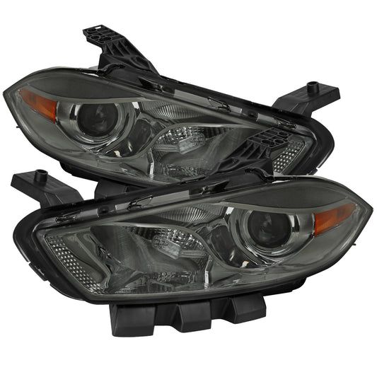 2013-2016 Dodge Dart Factory Style Headlights with Projector High/Low Beam (Chrome Housing/Smoked Lens)