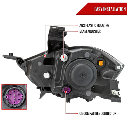 2013-2016 Dodge Dart Factory Style Headlights with Projector High/Low Beam - Passenger Side Only (Jet Black Housing/Clear Lens)