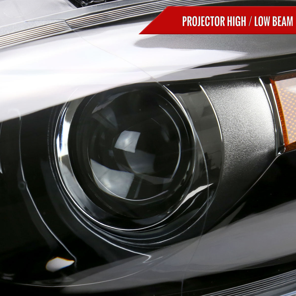 2013-2016 Dodge Dart Factory Style Headlights with Projector High/Low Beam (Jet Black Housing/Clear Lens)