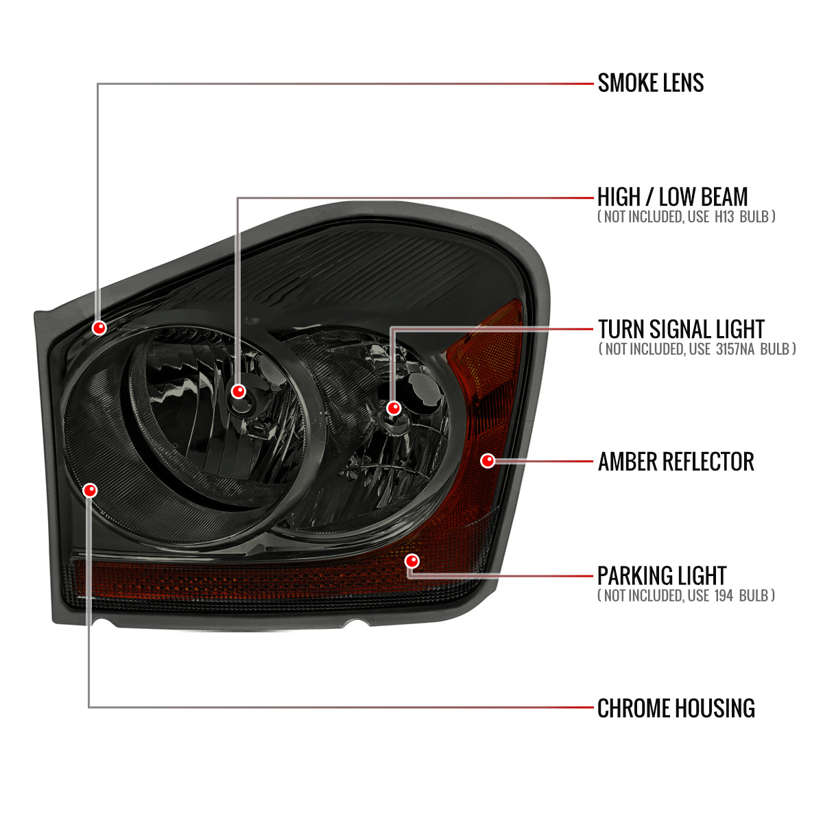2004-2006 Dodge Durango Factory Style Headlights (Chrome Housing/Smoked Lens)