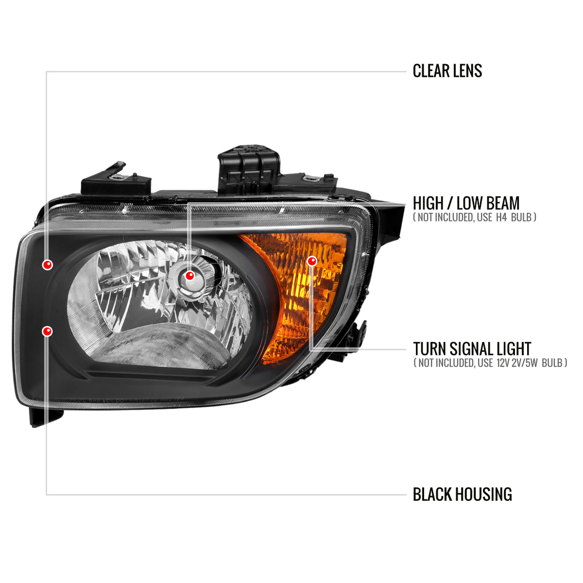 2003-2008 Honda Element Factory Style Headlights (Matte Black Housing/Clear Lens)