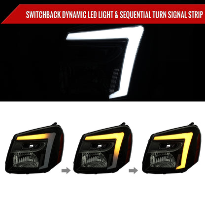 2005-2009 Chevy Equinox Factory Style Headlights with Sequential Switchback LED Bar Turn Signal (Matte Black Housing / Smoked Lens)