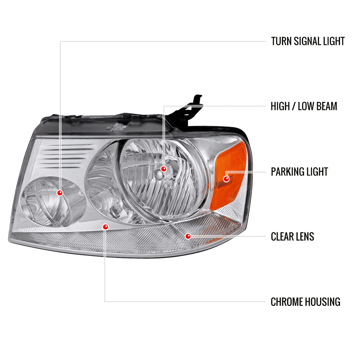 2004-2008 Ford F-150/ 2006-2008 Lincoln Mark LT Replacement Crystal Headlights w/ Amber Reflector (Chrome Housing/Clear Lens)