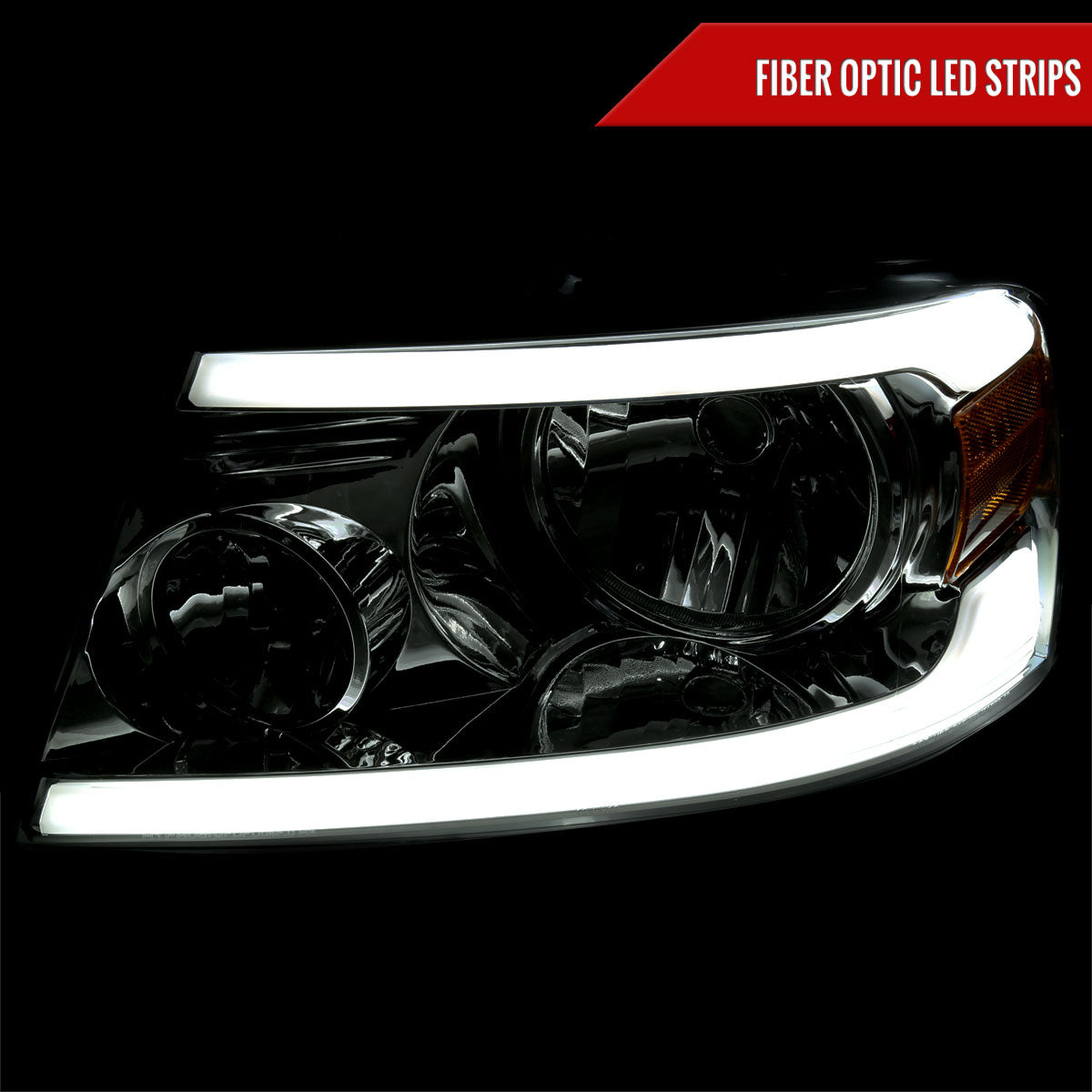 2004-2008 Ford F-150/ 2006-2008 Lincoln Mark LT LED Bar Factory Style Headlights (Chrome Housing/Smoked Lens)