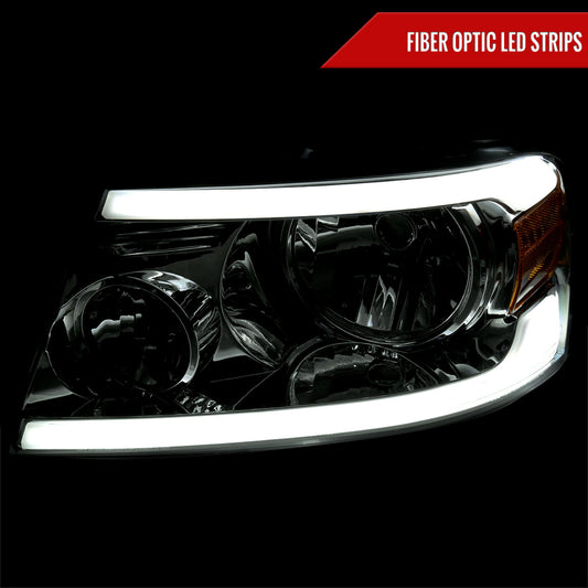 2004-2008 Ford F-150/ 2006-2008 Lincoln Mark LT LED Bar Factory Style Headlights (Chrome Housing/Smoked Lens)