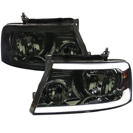 2004-2008 Ford F-150/ 2006-2008 Lincoln Mark LT LED Bar Factory Style Headlights (Chrome Housing/Smoked Lens)