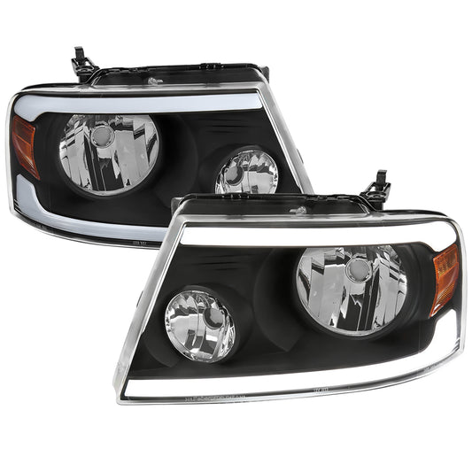2004-2008 Ford F-150/ 2006-2008 Lincoln Mark LT LED Strip Factory Style Headlights (Matte Black Housing/Clear Lens)
