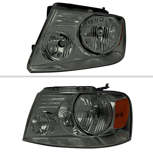 2004-2008 Ford F-150/2006-2008 Lincoln Mark LT Factory Style Headlights w/ Amber Reflector (Chrome Housing/Light Smoked Lens)