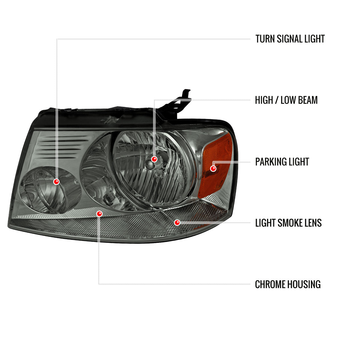 2004-2008 Ford F-150/2006-2008 Lincoln Mark LT Factory Style Headlights w/ Amber Reflector (Chrome Housing/Light Smoked Lens)