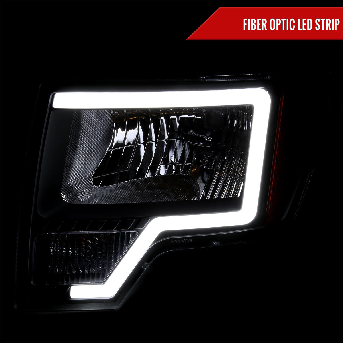 2009-2014 Ford F-150 LED Bar Factory Style Headlights with Amber Reflectors (Matte Black Housing/Clear Lens)
