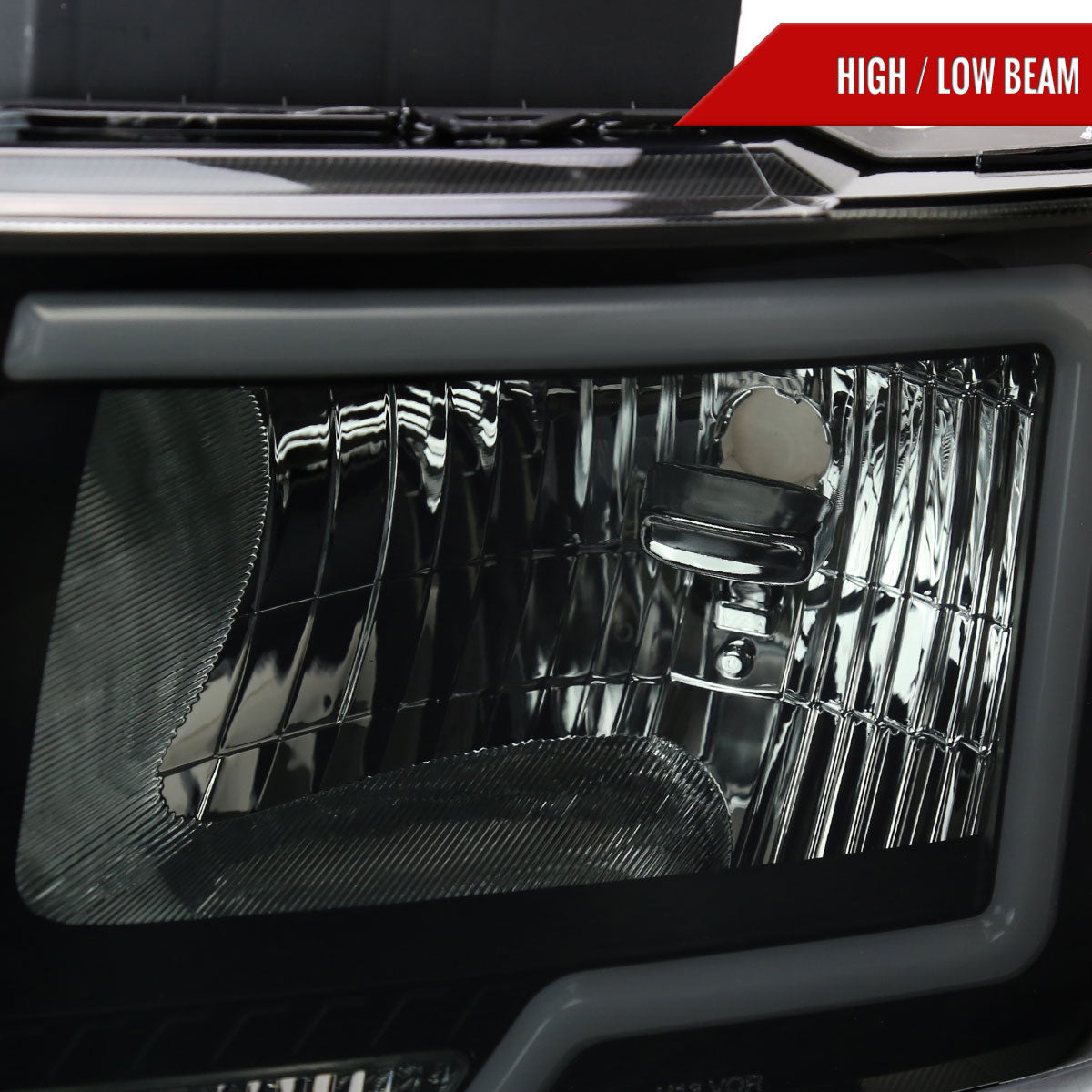 2009-2014 Ford F-150 LED Bar Factory Style Headlights with Amber Reflectors (Black Housing/Smoked Lens)