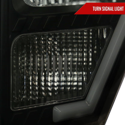 2009-2014 Ford F-150 LED Bar Factory Style Headlights with Amber Reflectors (Black Housing/Smoked Lens)