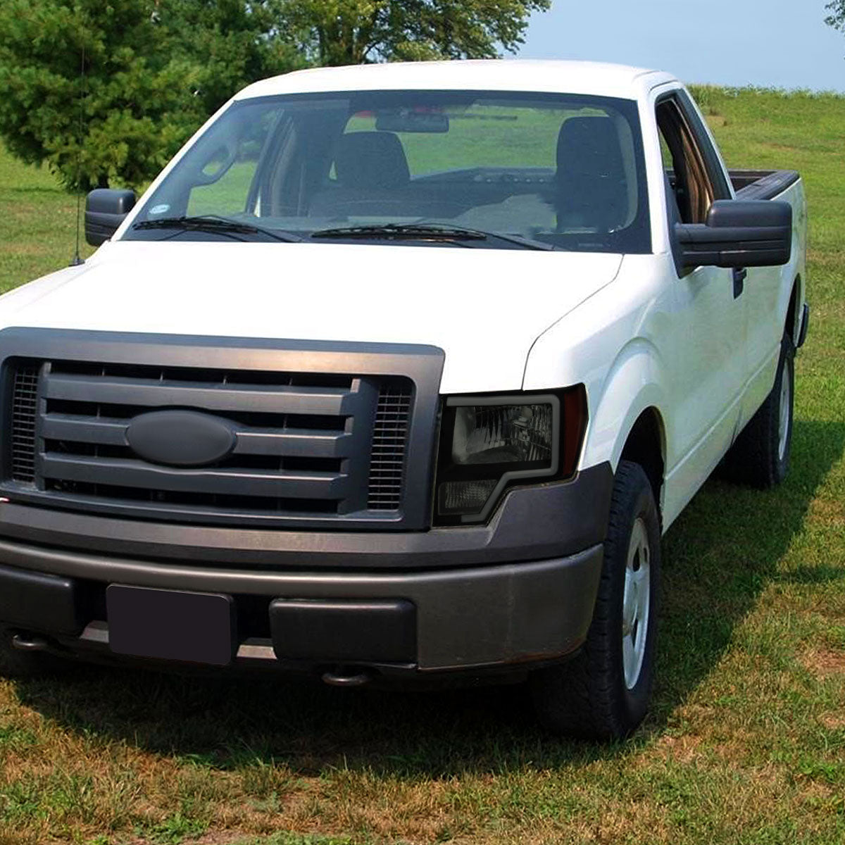 2009-2014 Ford F-150 LED Bar Factory Style Headlights with Amber Reflectors (Black Housing/Smoked Lens)