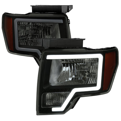 2009-2014 Ford F-150 LED Bar Factory Style Headlights with Amber Reflectors (Black Housing/Smoked Lens)