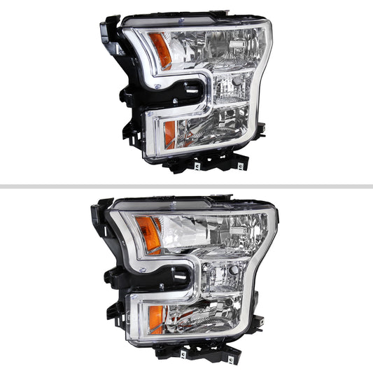 2015-2017 Ford F-150 Replacement Factory Style Headlights (Chrome Housing/Clear Lens)