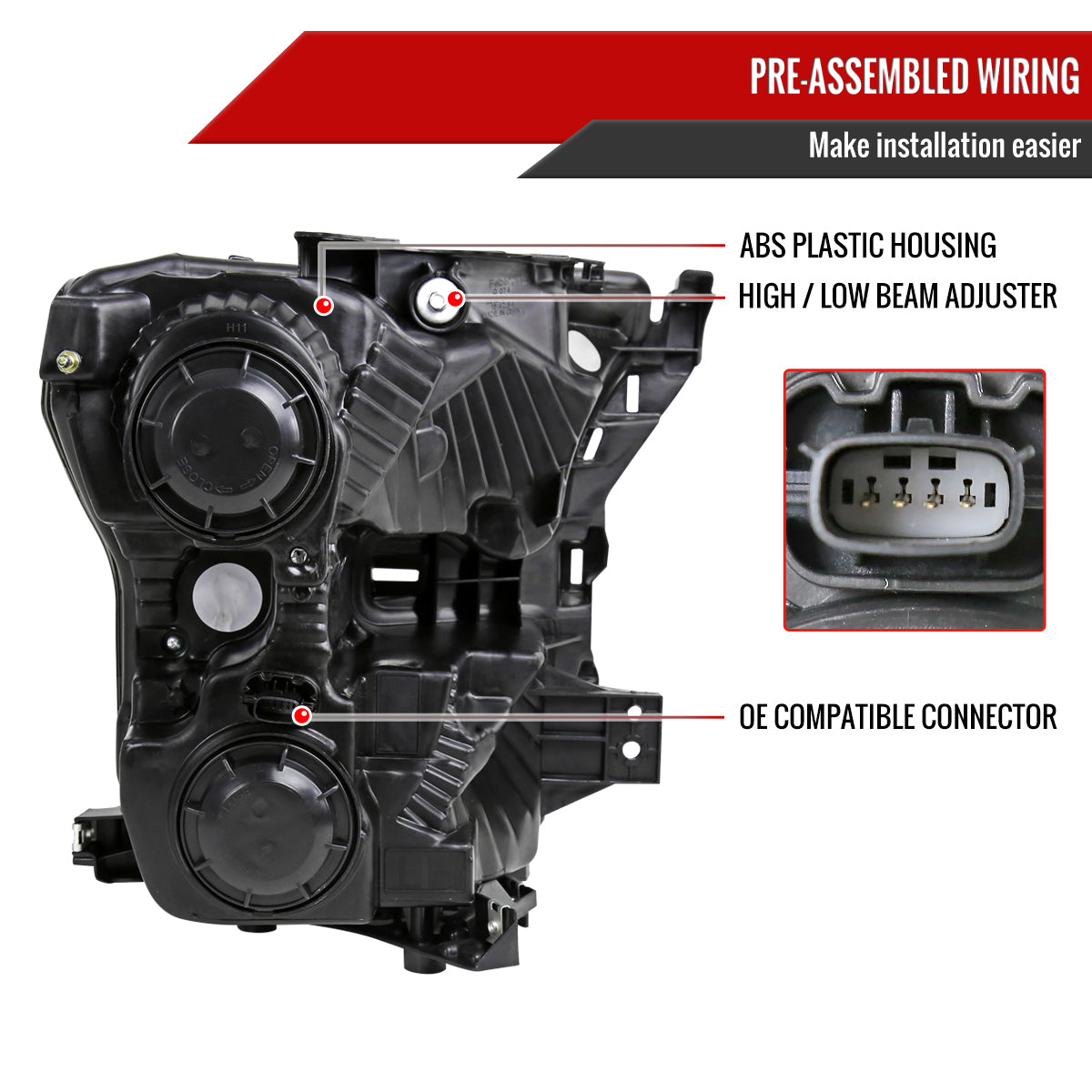 2015-2017 Ford F-150 Replacement Factory Style Headlights (Matte Black Housing/Clear Lens)