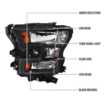 2015-2017 Ford F-150 Replacement Factory Style Headlights (Matte Black Housing/Clear Lens)