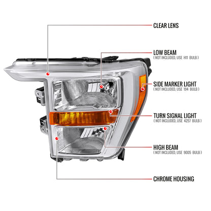 2021-2023 Ford F-150  Factory Style Headlight (Chrome Housing / Clear Lens )