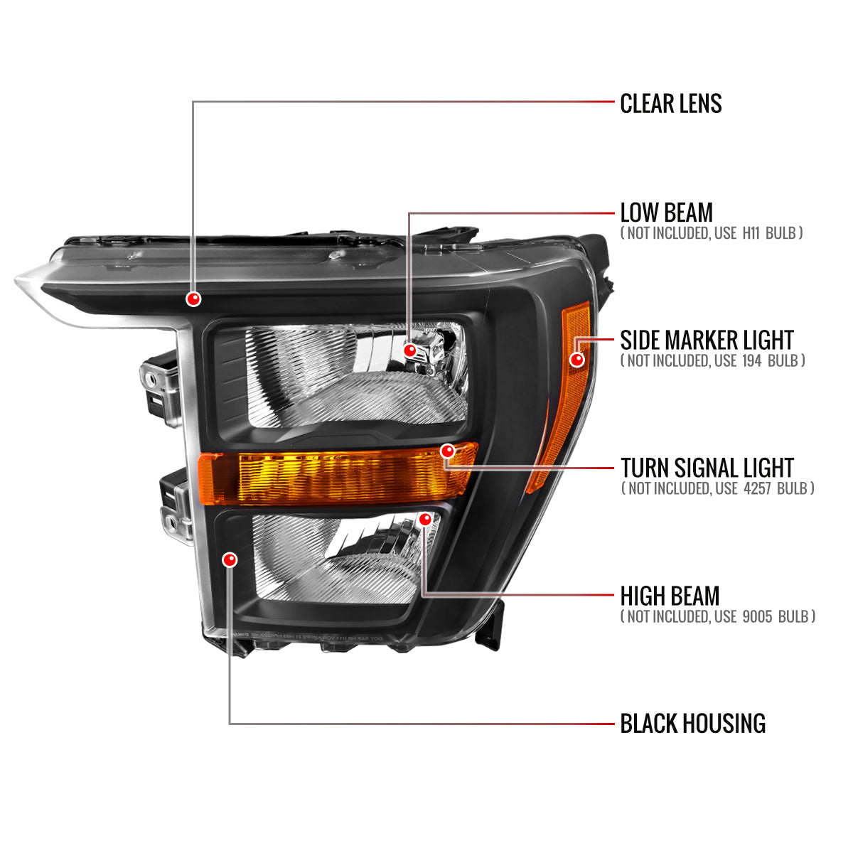 2021-2023 Ford F-150  Factory Style Headlight (Matte Black Housing / Clear Lens ) - Driver Side Only