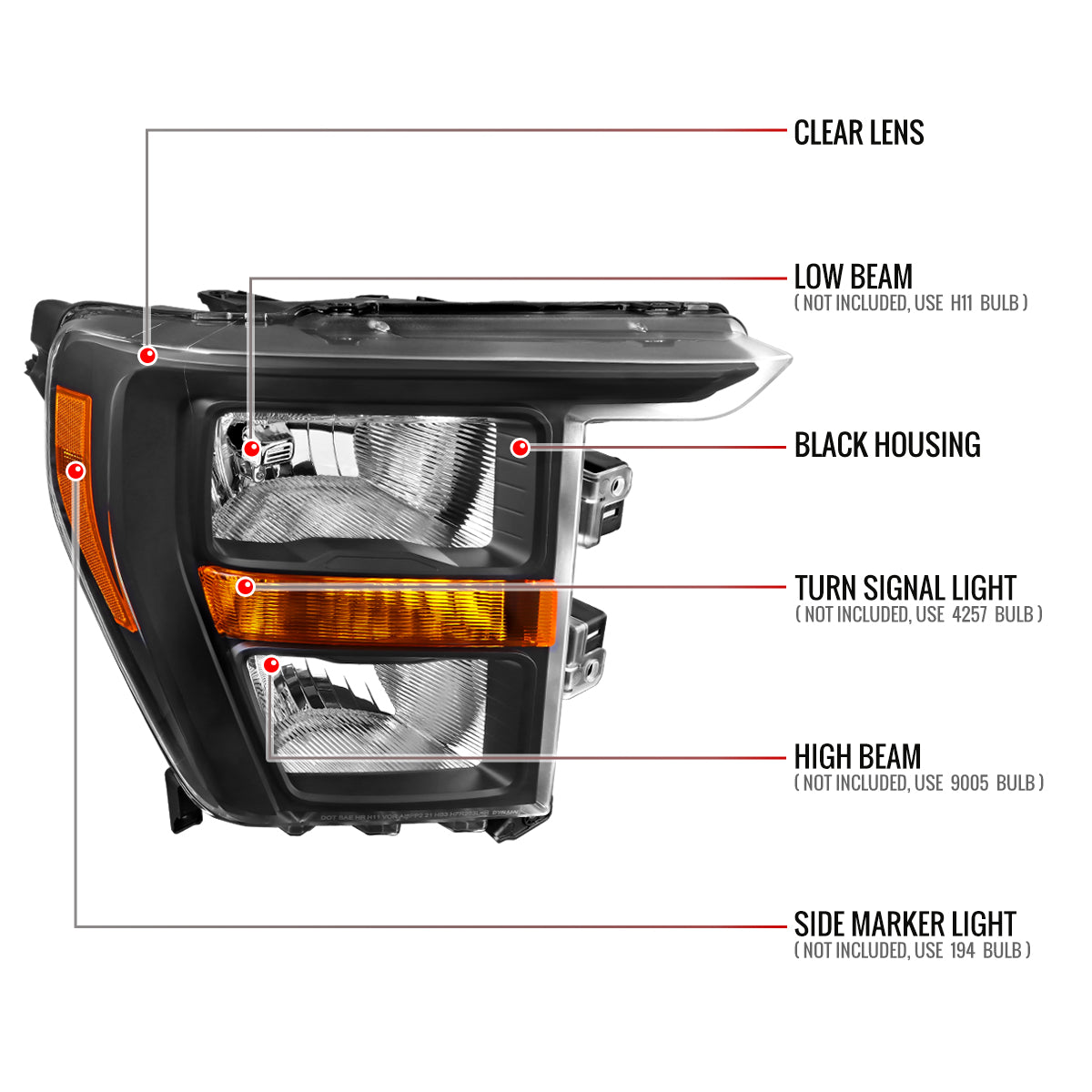 2021-2023 Ford F-150  Factory Style Headlight (Matte Black Housing / Clear Lens ) - Passenger Side Only