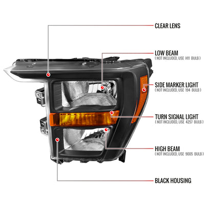 2021-2023 Ford F-150  Factory Style Headlight (Matte Black Housing / Clear Lens )