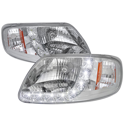 1997-2004 Ford F-150/Expedition Factory Style Crystal Headlights w/ SMD LED Light Strip (Chrome Housing/Clear Lens)