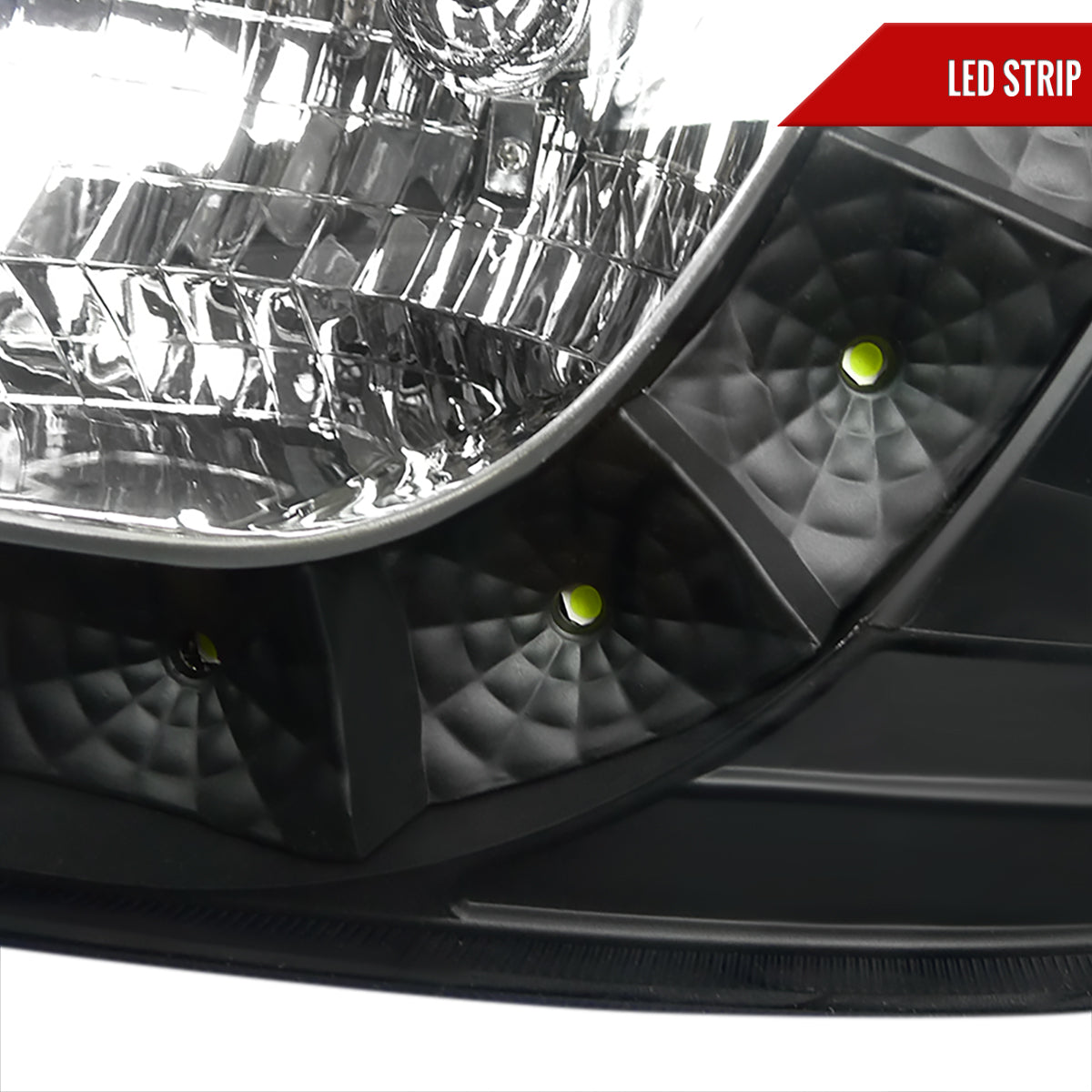 1997-2004 Ford F-150/Expedition Factory Style Crystal Headlights w/ SMD LED Light Strip (Matte Black Housing/Clear Lens)