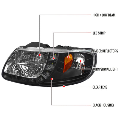 1997-2004 Ford F-150/Expedition Factory Style Crystal Headlights w/ SMD LED Light Strip (Matte Black Housing/Clear Lens)