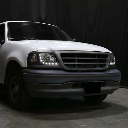 1997-2004 Ford F-150/Expedition Factory Style Crystal Headlights w/ SMD LED Light Strip (Matte Black Housing/Clear Lens)