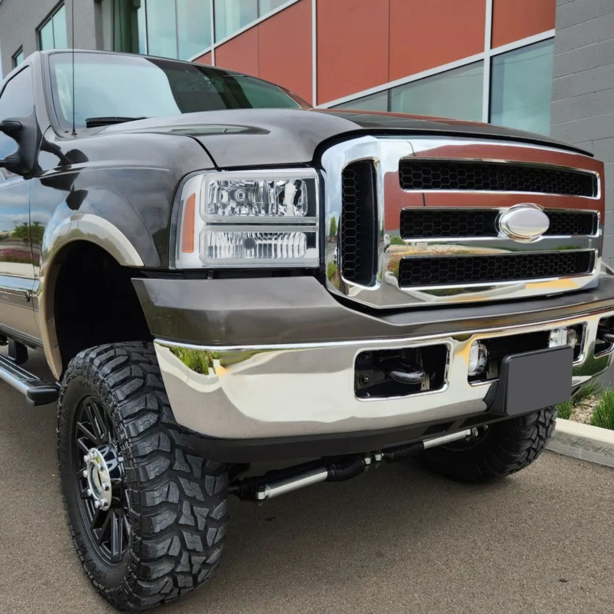 2005-2007 Ford F-250/F-350/F-450/F-550 Super Duty Dual LED C-Bar Factory Style Headlights (Chrome Housing/Clear Lens)