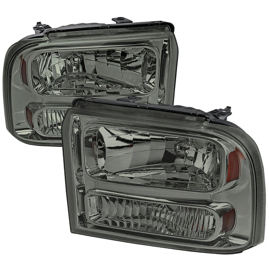 2005-2007 Ford F-250/F-350/F-450/F-550/Excursion Crystal Headlights (Chrome Housing/Somke Lens)