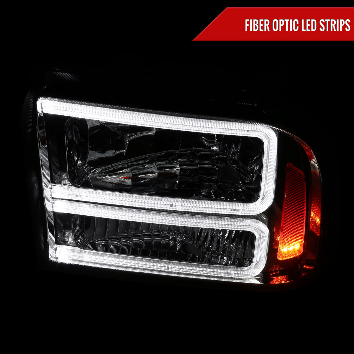 2005-2007 Ford F-250/F-350/F-450/F-550 Super Duty Dual LED C-Bar Factory Style Headlights (Chrome Housing/Smoked Lens)