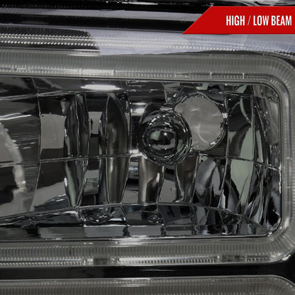 2005-2007 Ford F-250/F-350/F-450/F-550 Super Duty Dual LED C-Bar Factory Style Headlights (Chrome Housing/Smoked Lens)