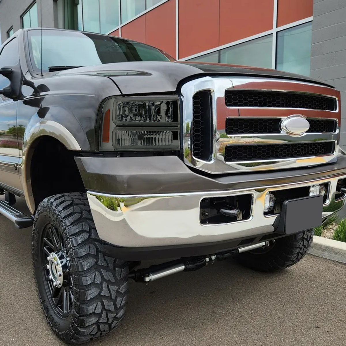 2005-2007 Ford F-250/F-350/F-450/F-550 Super Duty Dual LED C-Bar Factory Style Headlights (Chrome Housing/Smoked Lens)