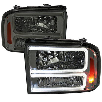 2005-2007 Ford F-250/F-350/F-450/F-550 Super Duty Dual LED C-Bar Factory Style Headlights (Chrome Housing/Smoked Lens)