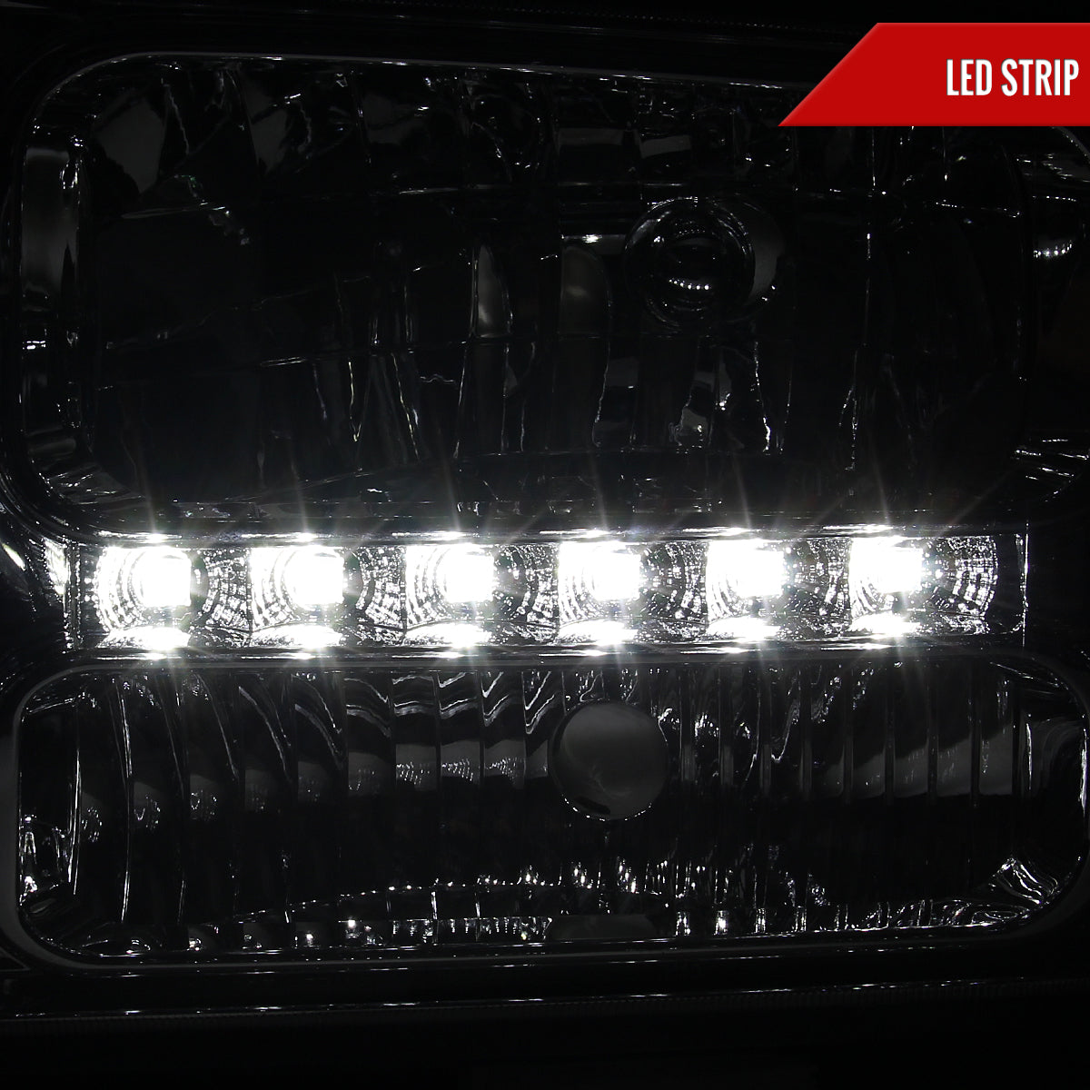 2005-2007 Ford F-250/F-350/F-450/F-550/Excursion Crystal Headlights w/ SMD LED Light Strip (Chrome Housing/Smoked Lens)