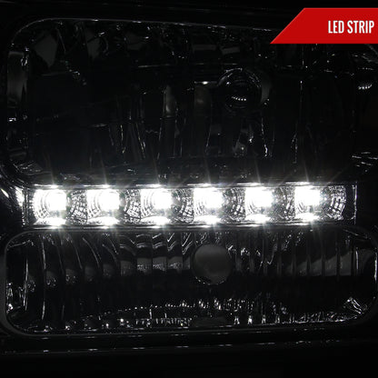 2005-2007 Ford F-250/F-350/F-450/F-550/Excursion Crystal Headlights w/ SMD LED Light Strip (Chrome Housing/Smoked Lens)