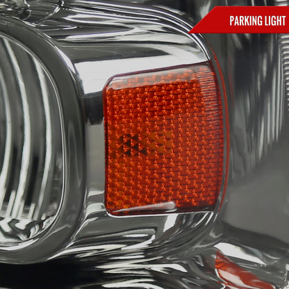 2005-2007 Ford F-250/F-350/F-450/F-550/Excursion Crystal Headlights w/ SMD LED Light Strip (Chrome Housing/Smoked Lens)
