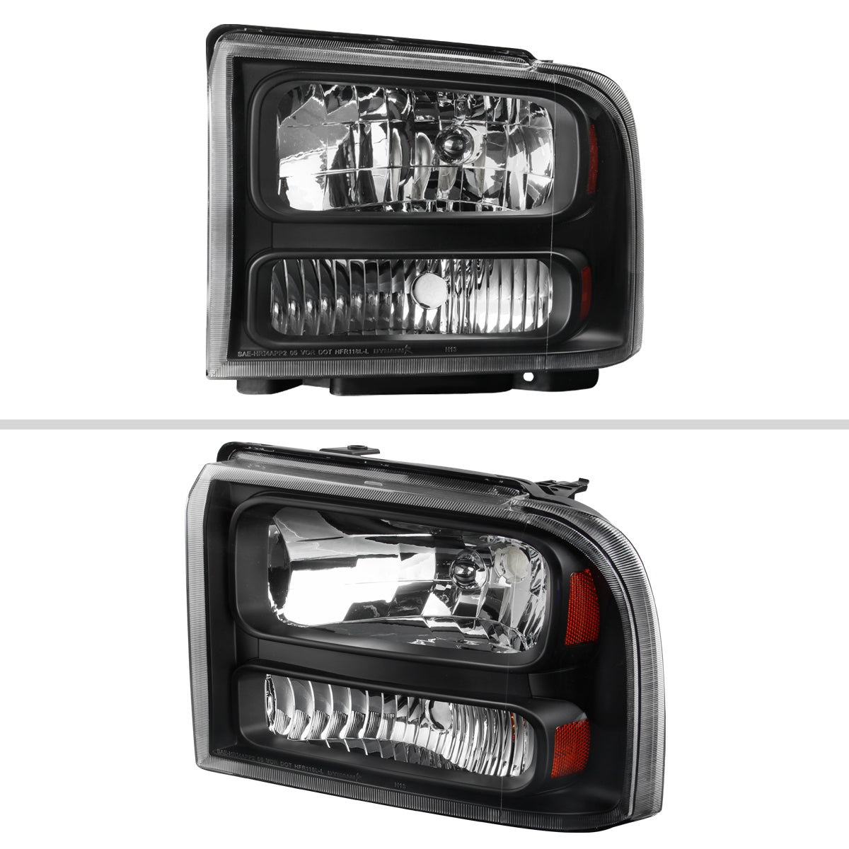 2005-2007 Ford F-250/F-350/F-450/F-550/Excursion Crystal Headlights (Matte Black Housing/Clear Lens)
