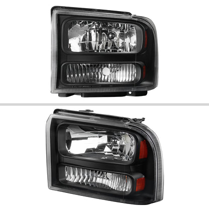 2005-2007 Ford F-250/F-350/F-450/F-550/Excursion Crystal Headlights (Matte Black Housing/Clear Lens)