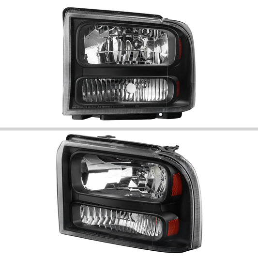 2005-2007 Ford F-250/F-350/F-450/F-550/Excursion Crystal Headlights (Matte Black Housing/Clear Lens)