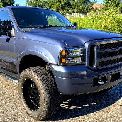2005-2007 Ford F-250/F-350/F-450/F-550/Excursion Crystal Headlights (Matte Black Housing/Clear Lens)