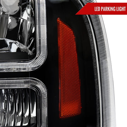 2005-2007 Ford F-250/F-350/F-450/F-550 Super Duty Dual LED C-Bar Factory Style Headlights (Matte Black Housing/Clear Lens)