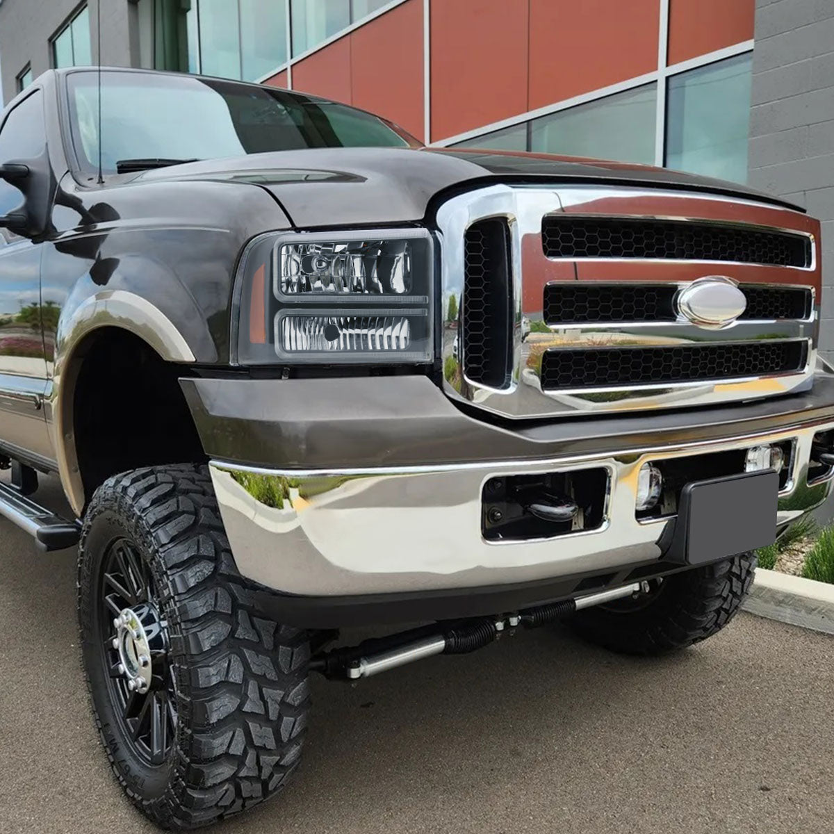 2005-2007 Ford F-250/F-350/F-450/F-550 Super Duty Dual LED C-Bar Factory Style Headlights (Matte Black Housing/Clear Lens)